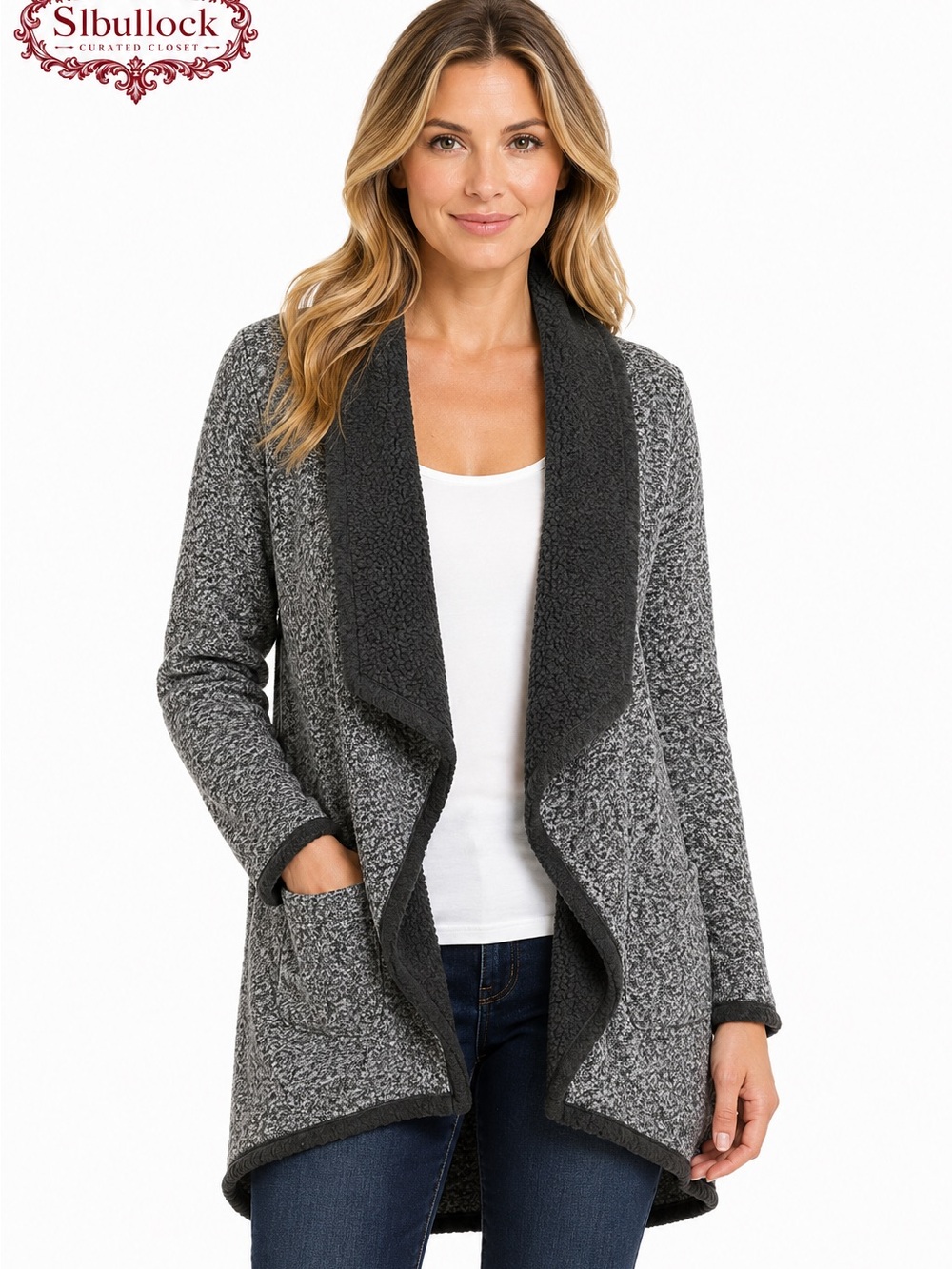 X9 Swiss Tech Size Large Plush Sherpa Lined Open Front Cardigan Pockets